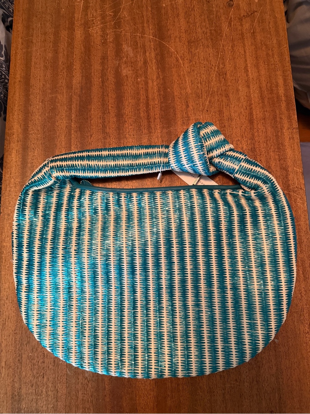 NWT Anthropologie Woven Teal and Cream Shoulder Bag - Picture 3 of 4